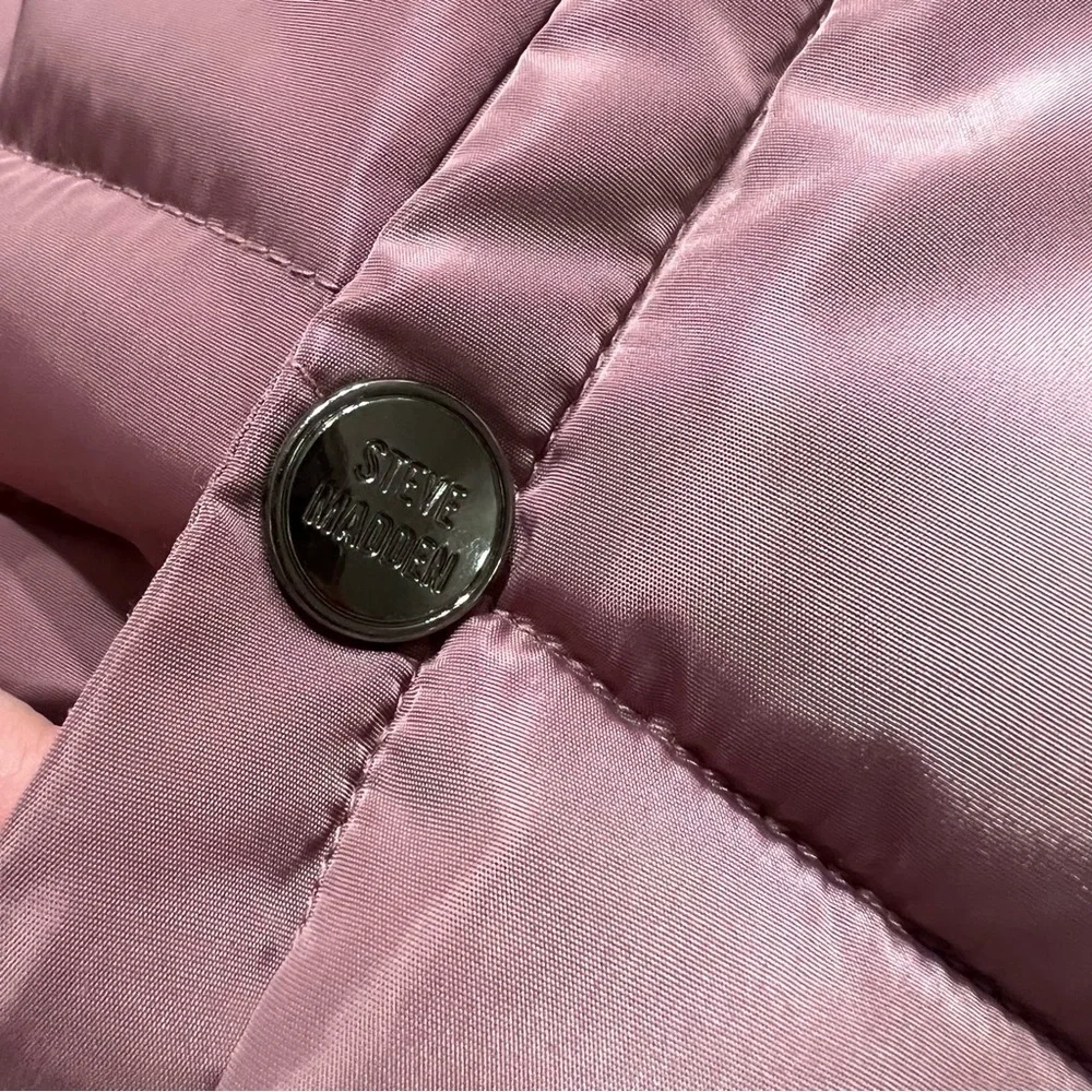 NWT Steve Madden Reversible Hooded Parka Fleece White Rose Pink small 7/8